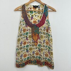 Tolani Size Small 100% Silk Floral Tank‎ Top Sleeveless Colorful Bohemian Boho